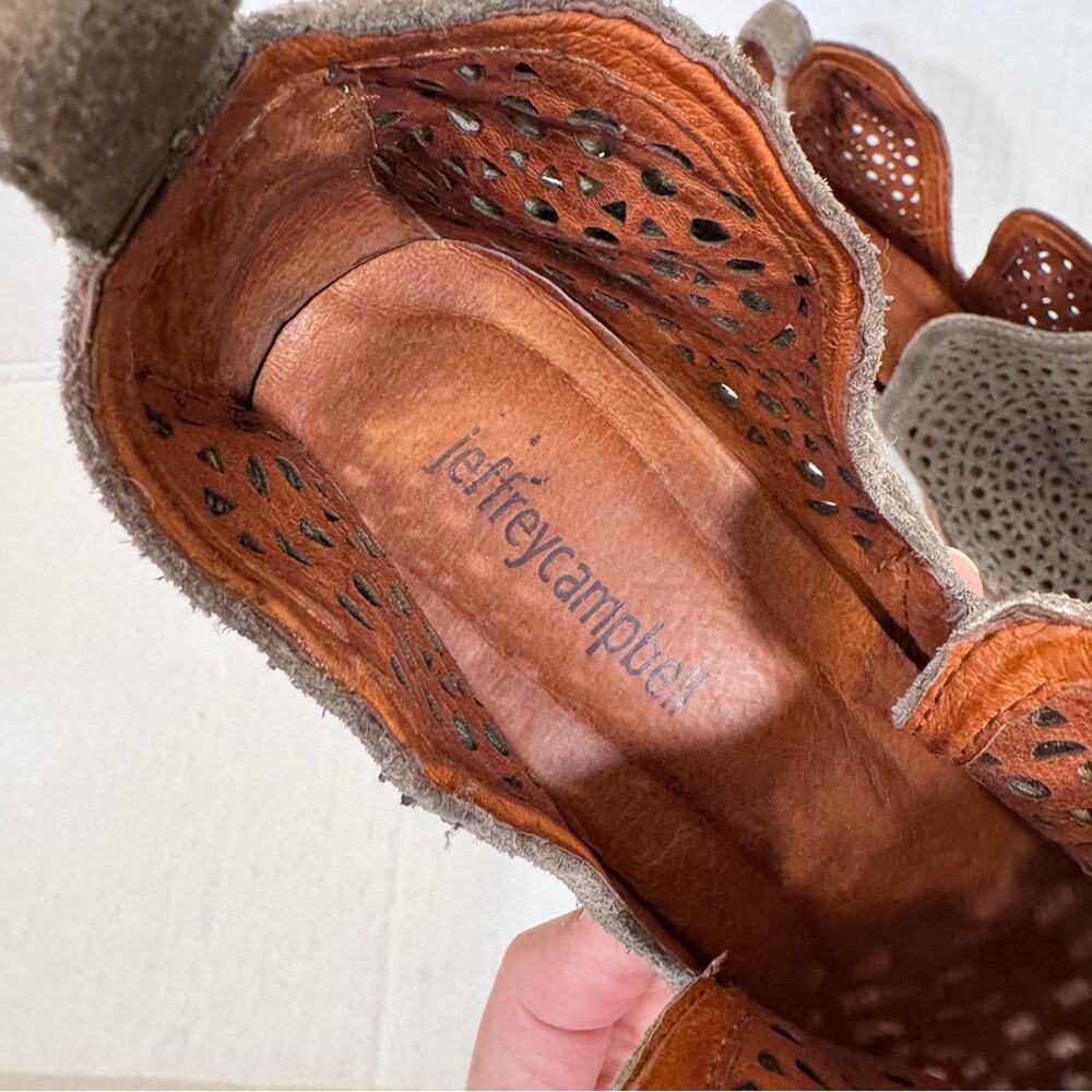 Jeffrey Campbell Brown Laser Cut Stacked Wood Ankle Boots Womens 9 Booties Fall - Picture 11 of 13
